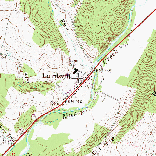 Topographic Map of Lairdsville Community Volunteer Fire Company, PA