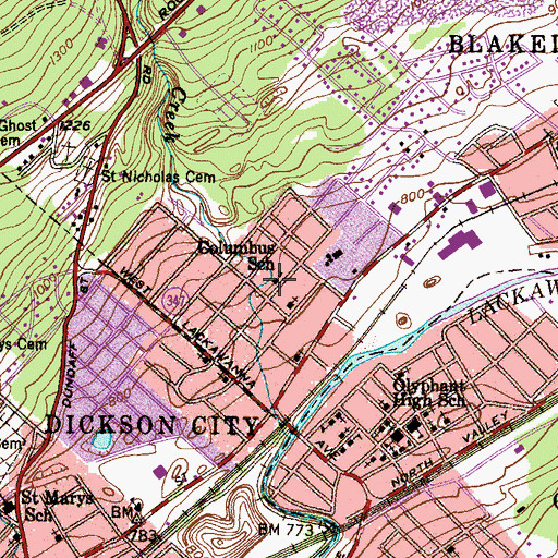 Topographic Map of Blakely Hose Company Station 22, PA