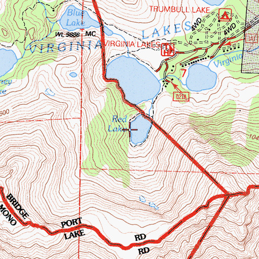 Topographic Map of Red Lake, CA