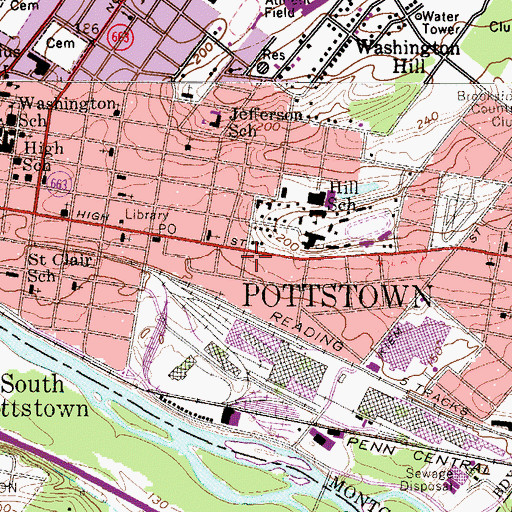 Topographic Map of Pottstown Fire Department - Goodwill Steam Fire Engine Company 1, PA