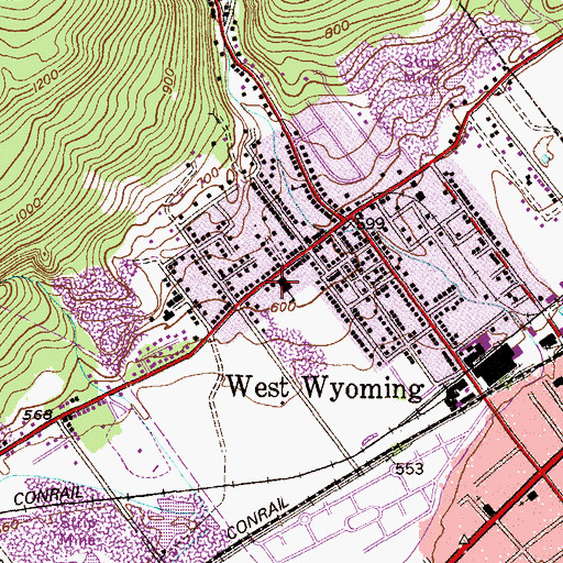 Topographic Map of West Wyoming Hose Company 1, PA