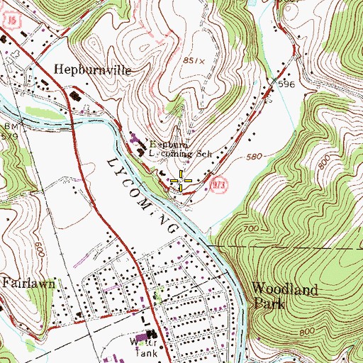 Topographic Map of Hepburn Township Volunteer Fire Company, PA