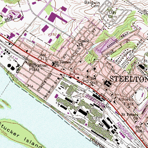 Topographic Map of Steelton Volunteer Fire Department Station 50, PA