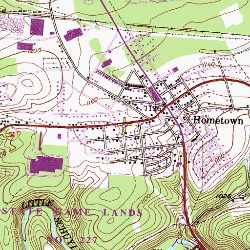 Topographic Map of Hometown Volunteer Fire Company District 25 Station 1, PA