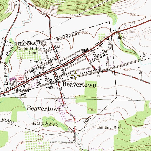 Topographic Map of Beavertown Rescue Hose Company, PA
