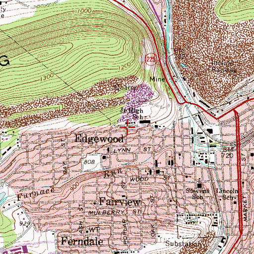 Topographic Map of Coal Township Fire Department - Maine Fire Engine and Hose Company Station 190, PA