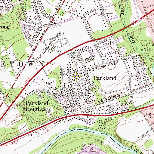 Topographic Map of Parkland Volunteer Fire Company Station 9, PA
