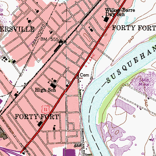 Topographic Map of Forty Fort Volunteer Fire Department, PA