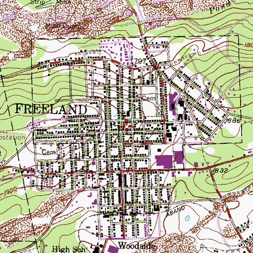 Topographic Map of Freeland Fire Department, PA