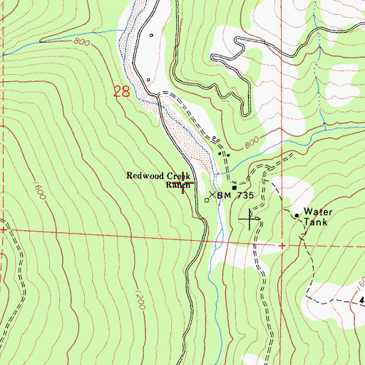 Topographic Map of Redwood Creek Ranch, CA