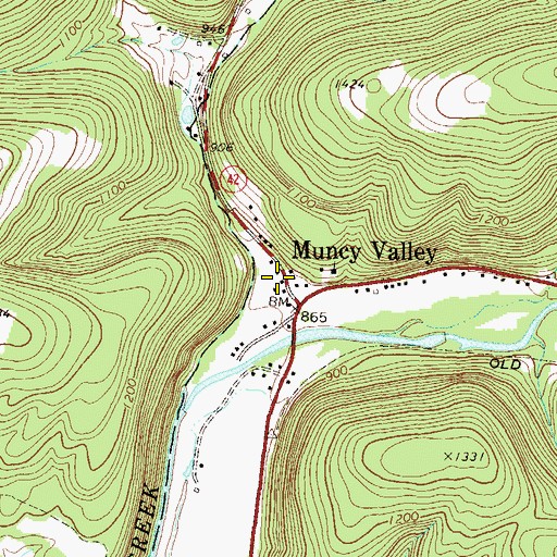 Topographic Map of Muncy Valley Area Volunteer Fire Company Station 52, PA