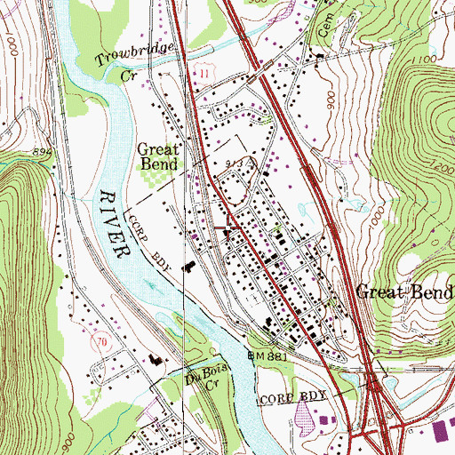 Topographic Map of Great Bend Hose Company 1, PA