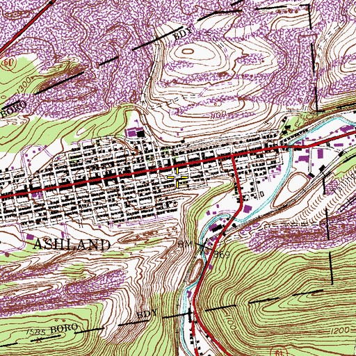 Topographic Map of Ashland Fire Department District 38 Station 1 - American Hose Company, PA
