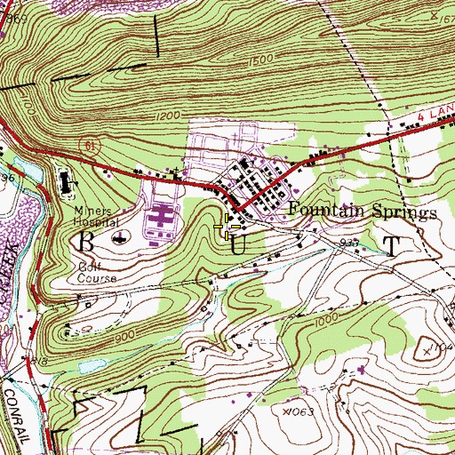 Topographic Map of Fountain Springs Fire Company District 4 Station 1, PA