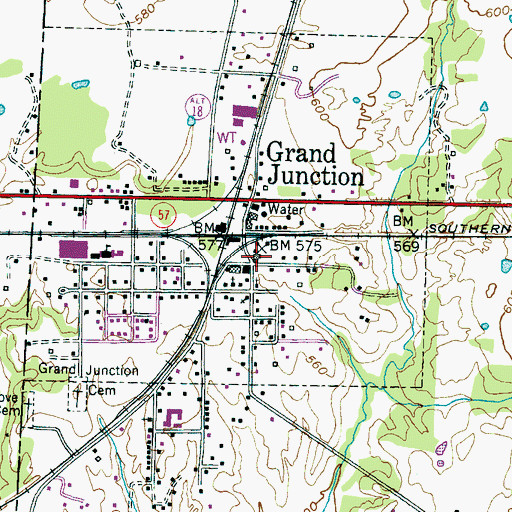 Topographic Map of Grand Junction Fire Department, TN