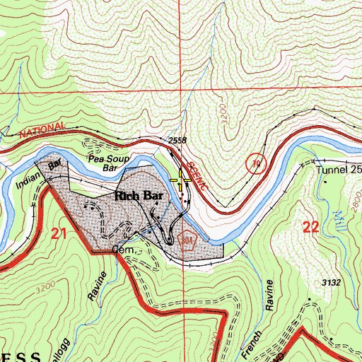 Topographic Map of Rich Bar, CA