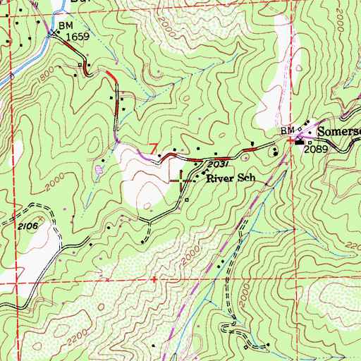 Topographic Map of River School, CA