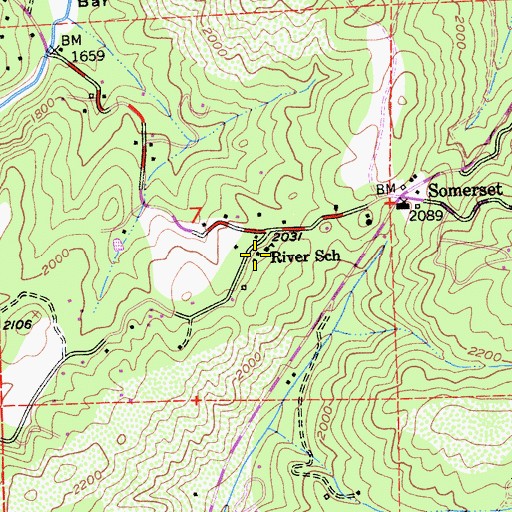 Topographic Map of River School, CA