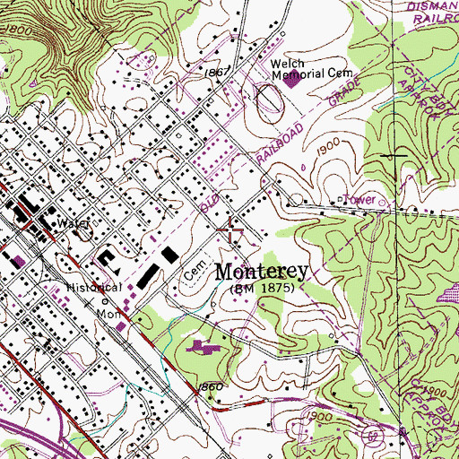 Topographic Map of Monterey Volunteer Fire Department, TN