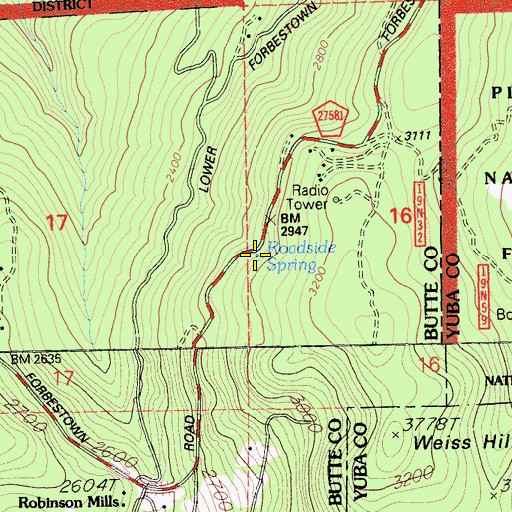 Topographic Map of Roadside Spring, CA