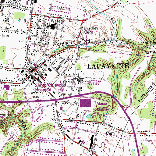 Topographic Map of Lafayette Fire Department, TN