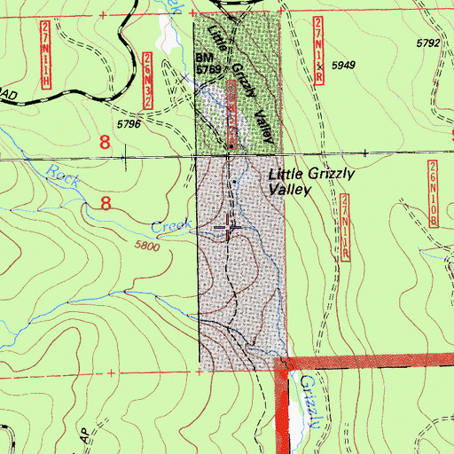 Topographic Map of Rock Creek, CA