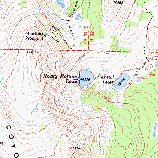 Topographic Map of Rocky Bottom Lake, CA