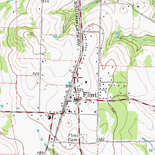 Topographic Map of Flint - Gresham Volunteer Fire Department Station 1, TX