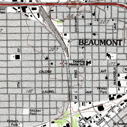 Topographic Map of Beaumont Fire and Rescue Station 7, TX