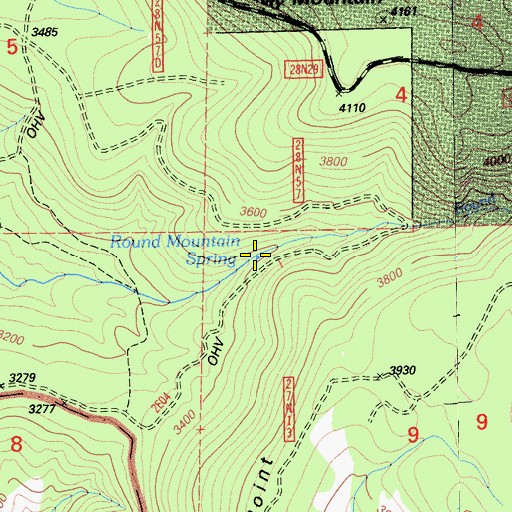 Topographic Map of Round Mountain Spring, CA