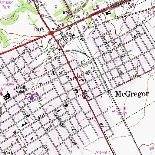 Topographic Map of McGregor Volunteer Emergency Medical Service, TX