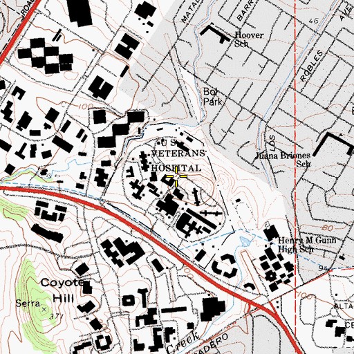Topographic Map of Veterans Affairs Palo Alto Health Care System, CA