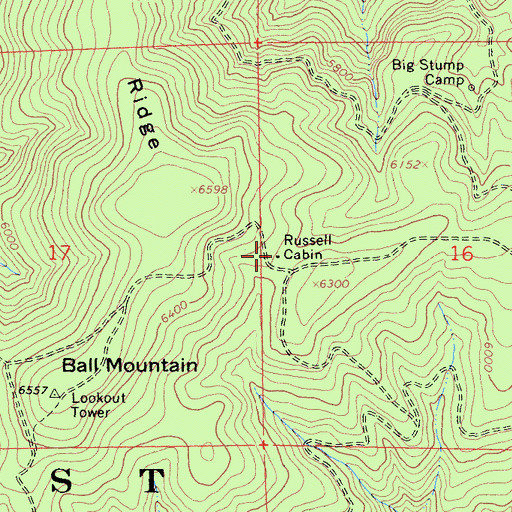 Topographic Map of Russell Cabin, CA
