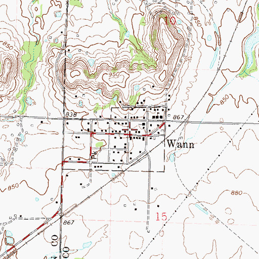 Topographic Map of Wann Community Rural Fire Department, OK