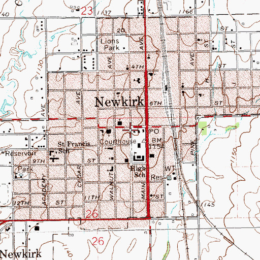 Topographic Map of Newkirk Fire Department and Newkirk Emergency Medical Services, OK