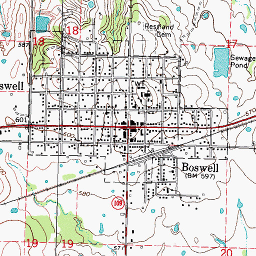 Topographic Map of Boswell Volunteer Fire Department Station 1 Headquarters, OK