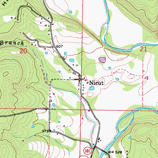 Topographic Map of Nicut Volunteer Fire Department Station 2, OK