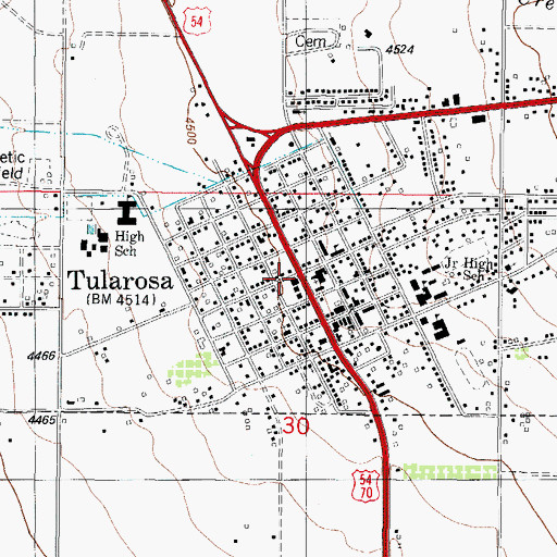 Topographic Map of Tularosa Volunteer Fire Department, NM
