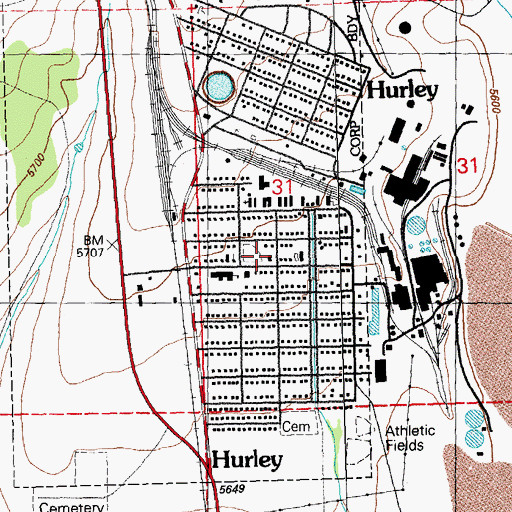 Topographic Map of Hurley Fire Department, NM