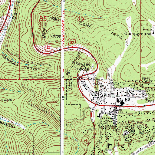 Topographic Map of Cloudcroft Volunteer Fire Department Station 2, NM