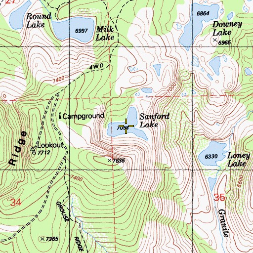 Topographic Map of Sanford Lake, CA