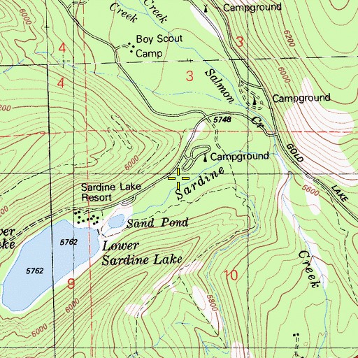 Topographic Map of Sardine Campground, CA