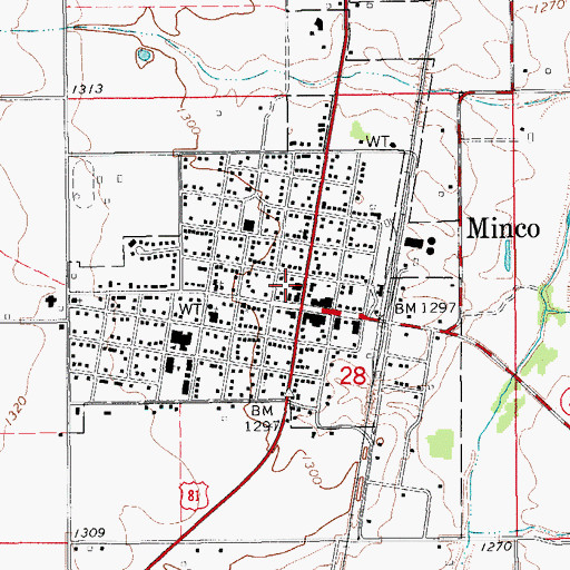 Topographic Map of Minco Fire Department, OK