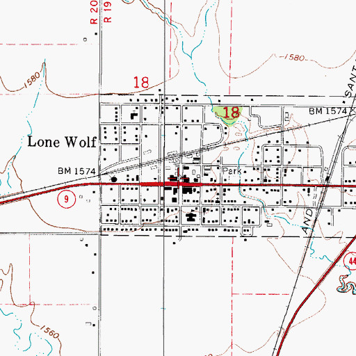 Topographic Map of Lone Wolf Volunteer Fire Department, OK