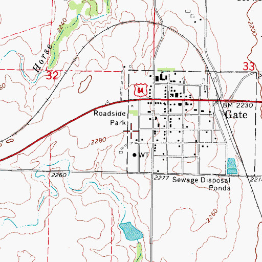 Topographic Map of Gate Fire Department, OK