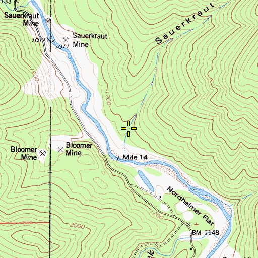 Topographic Map of Sauerkraut Gulch, CA