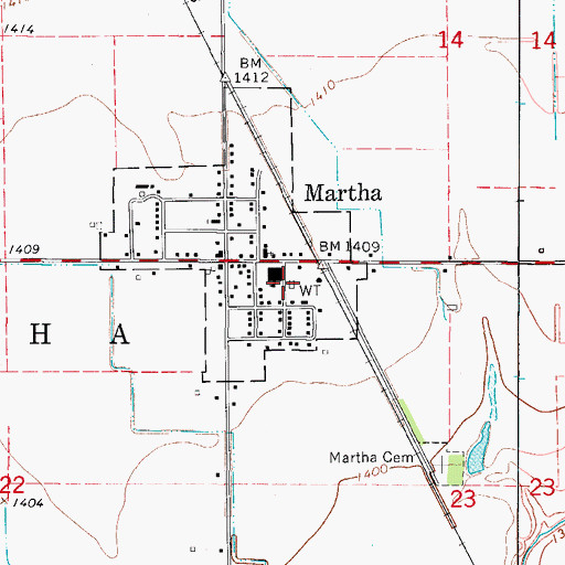 Topographic Map of Martha Volunteer Fire Department, OK