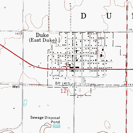 Topographic Map of Duke Volunteer Fire Department, OK