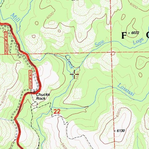 Topographic Map of Saw Logs Creek, CA