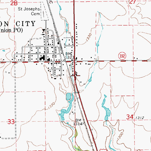 Topographic Map of Union City Fire Department, OK